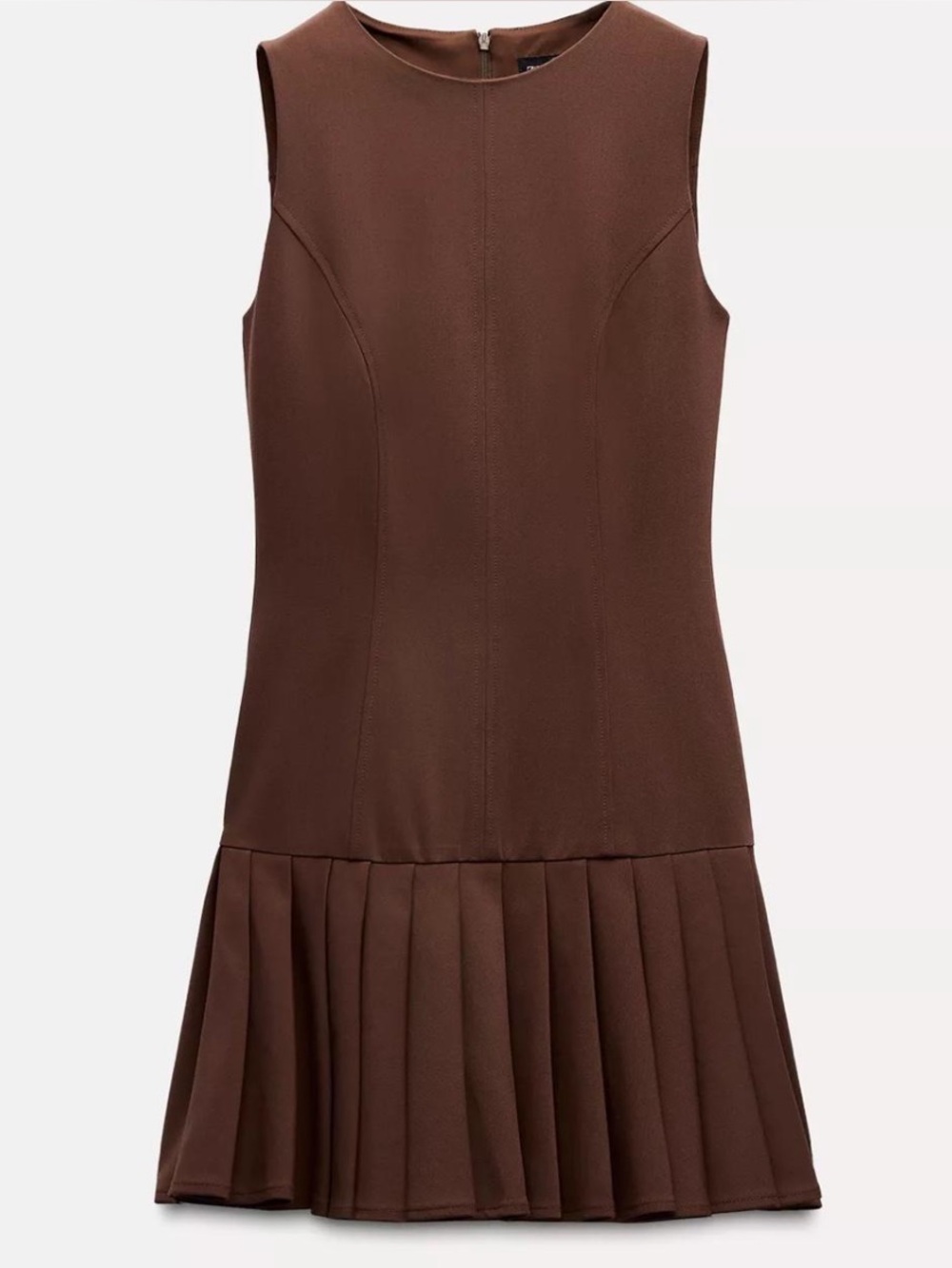 Zara Brown Box Pleat Mini Dress Size XS